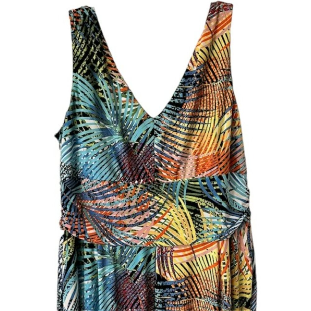 Pappagallo Alex Cross Front Wide Leg Flowy Royal Palm Jumpsuit - Multi - XL - Picture 8 of 13